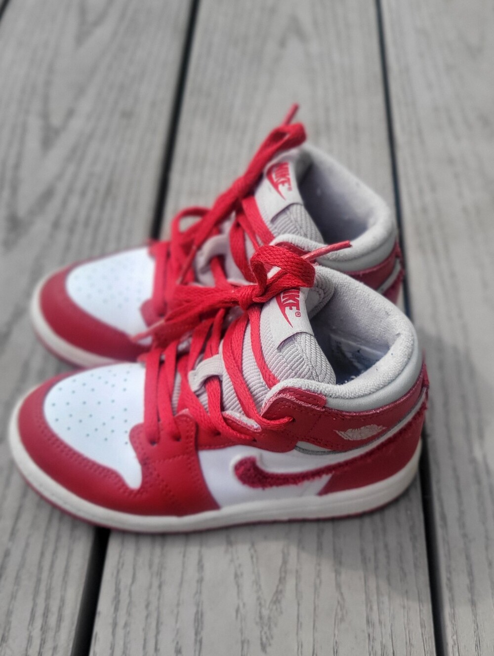 Nike Kids Red and White High-Top Sneakers Size 9C